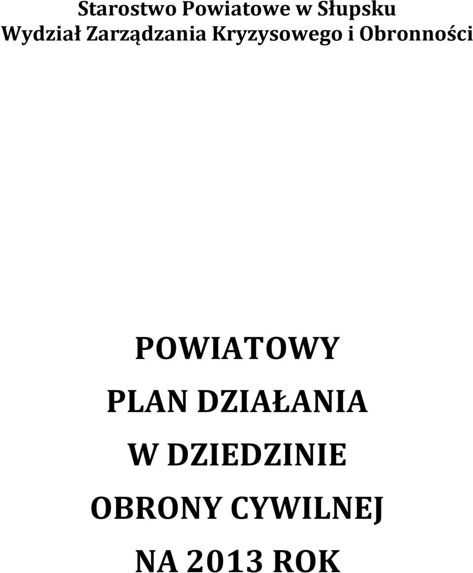 Obronności POWIATOWY PLAN