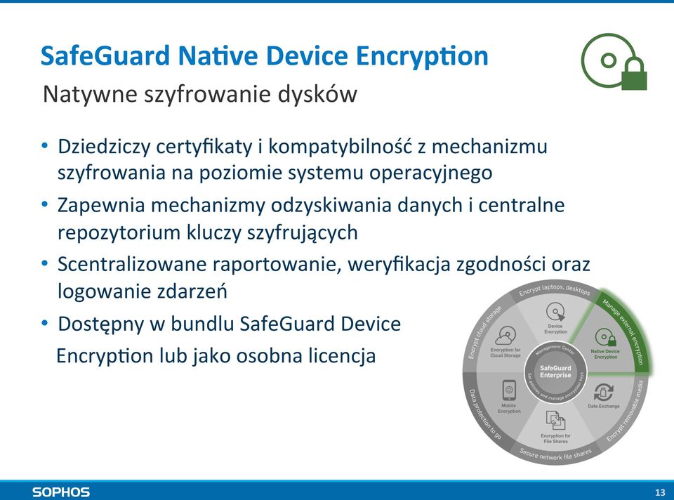 odzyskiwania danych i centralne repozytorium kluczy szyfrujących Scentralizowane raportowanie,