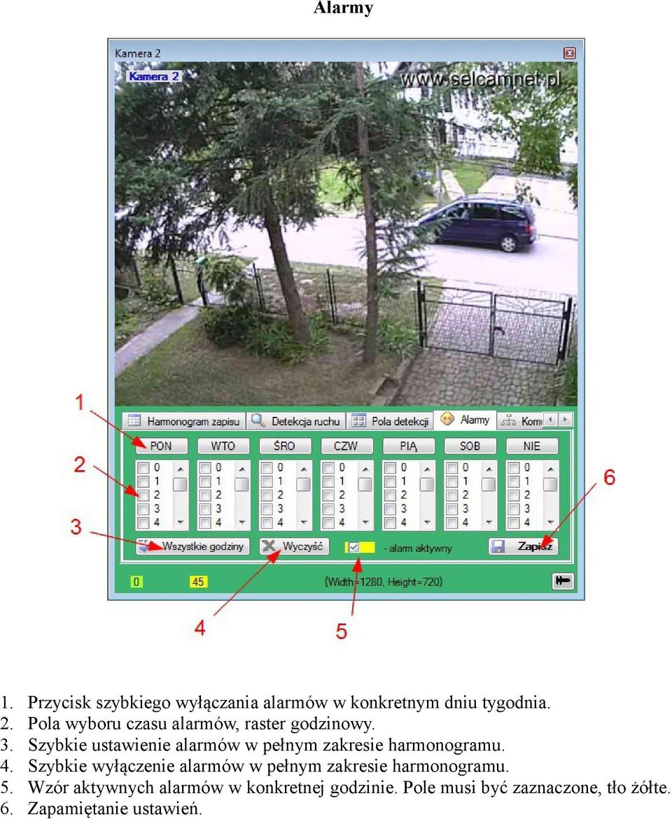 Szybkie ustawienie alarmów w pełnym zakresie harmonogramu.