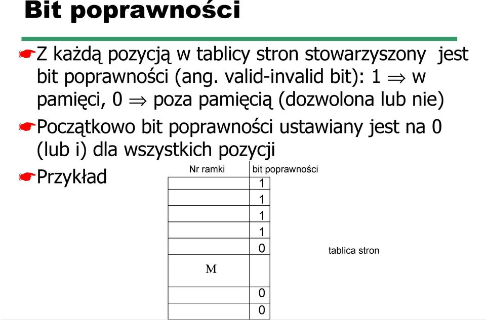 valid-invalid bit): 1 w pamięci, 0 poza pamięcią (dozwolona lub nie)