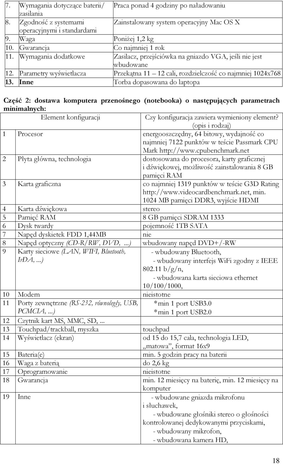 Parametry wyświetlacza Przekątna 11 12 cali, rozdzielczość co najmniej 1024x768 13.