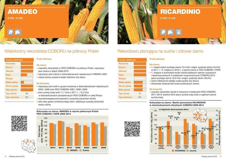 doświadczeniach rejestrowych 2005 i 2006 oraz PDO COBORU 2007, 2008 i 2009 plon suchej masy kolb 11,7 t/ha w 2011 r.