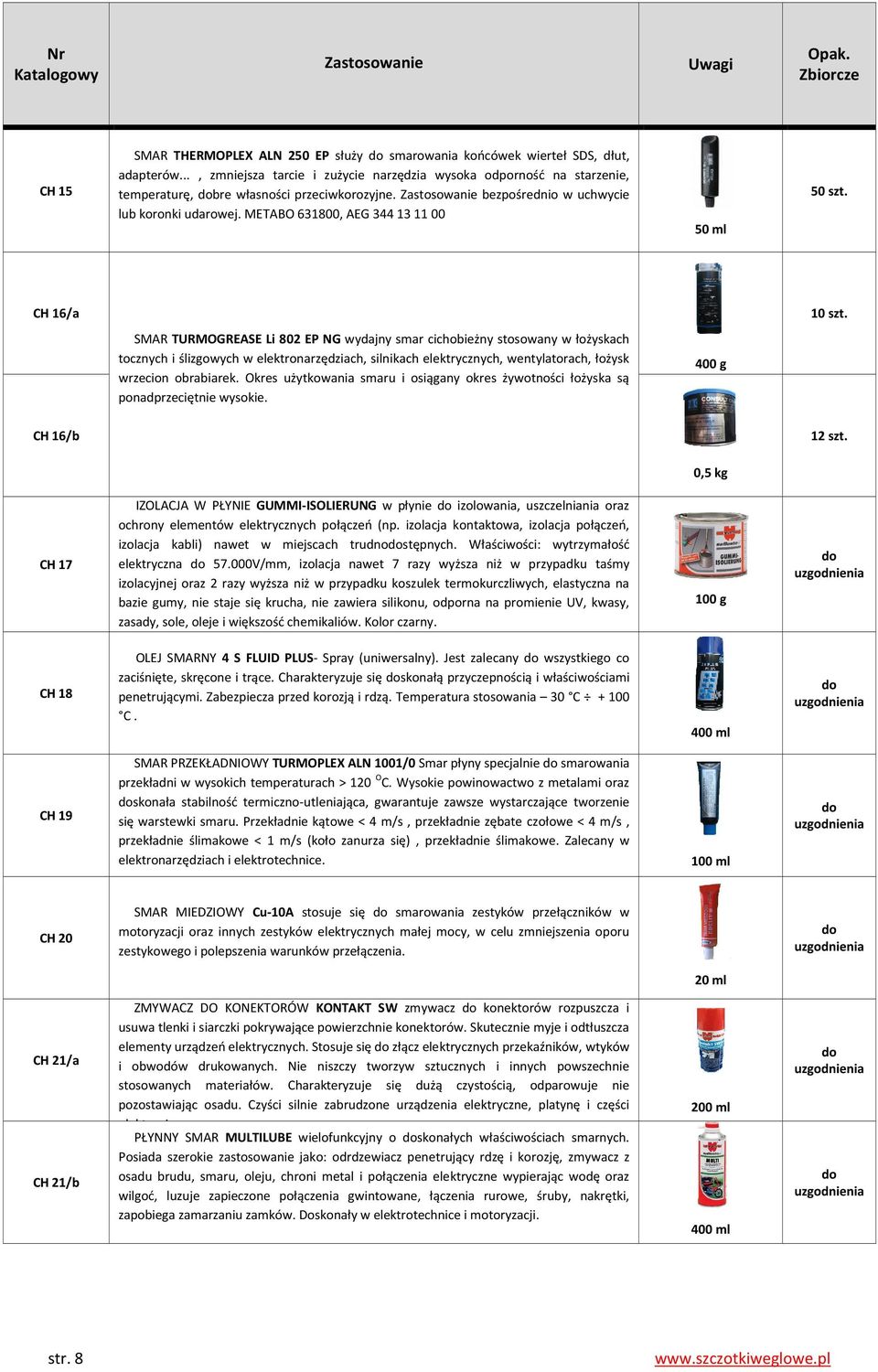 METABO 631800, AEG 344 13 11 00 50 ml CH 16/a SMAR TURMOGREASE Li 802 EP NG wydajny smar cichobieżny stosowany w łożyskach tocznych i ślizgowych w elektronarzędziach, silnikach elektrycznych,