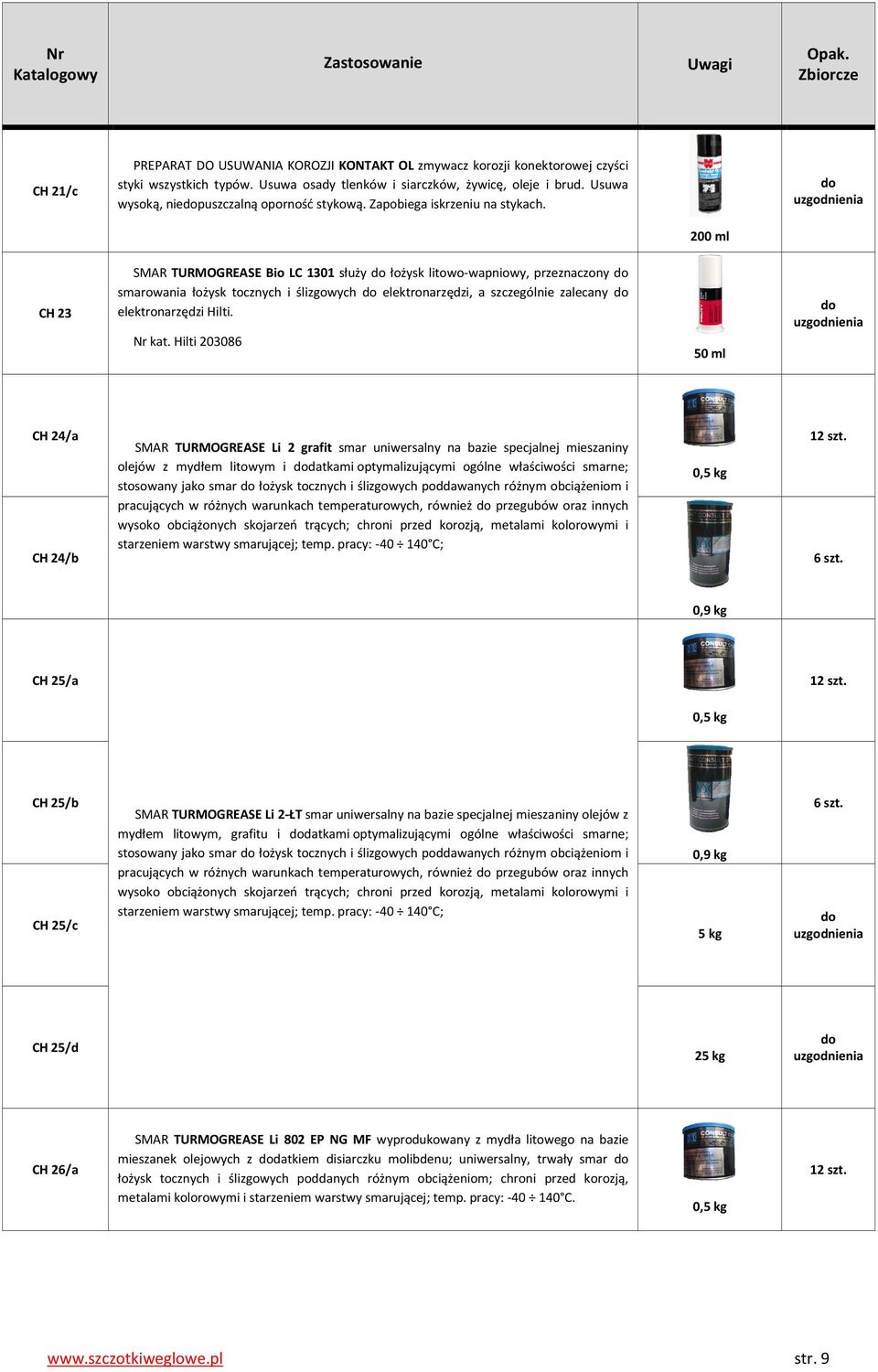 200 ml CH 23 SMAR TURMOGREASE Bio LC 1301 służy łożysk litowo-wapniowy, przeznaczony smarowania łożysk tocznych i ślizgowych elektronarzędzi, a szczególnie zalecany elektronarzędzi Hilti. Nr kat.