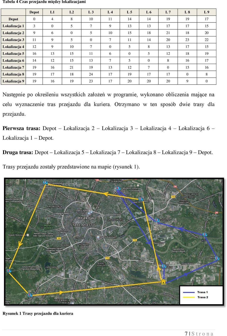 20 9 0 Następnie po określeniu wszystkich założeń w programie, wykonano obliczenia mające na celu wyznaczenie tras przejazdu dla kuriera.