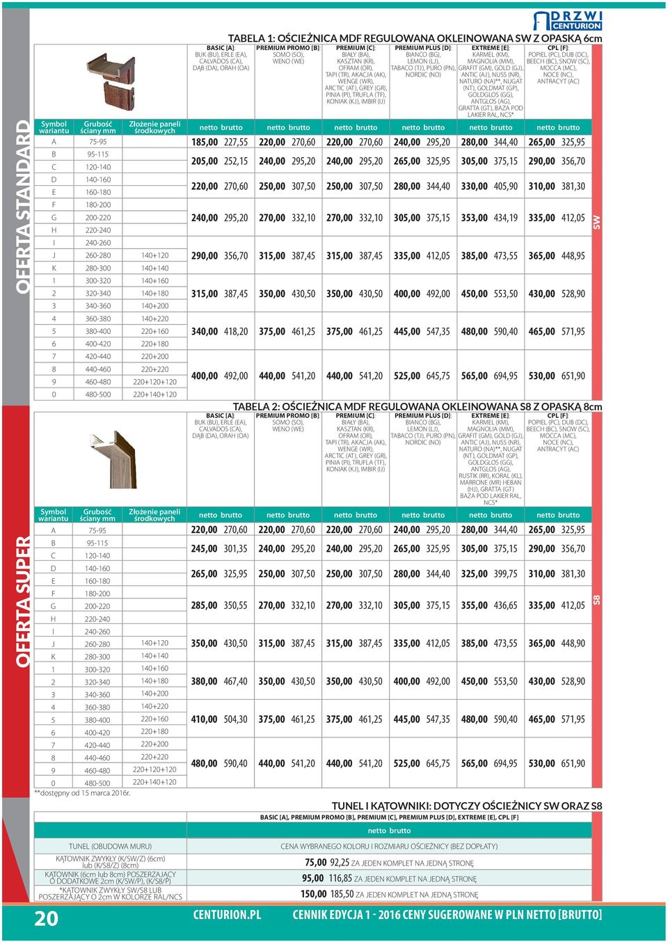 KARMEL (KM), MAGNOLIA (MM), GRAFIT (GM), GOLD (GJ), ANTIC (AJ), NUSS (NR), NATURO (NA)**, NUGAT (NT), GOLDMAT (GP), GOLDGLOS (GG), ANTGLOS (AG), GRATTA (GT), BAZA POD LAKIER RAL, NCS* CPL [F]: POPIEL