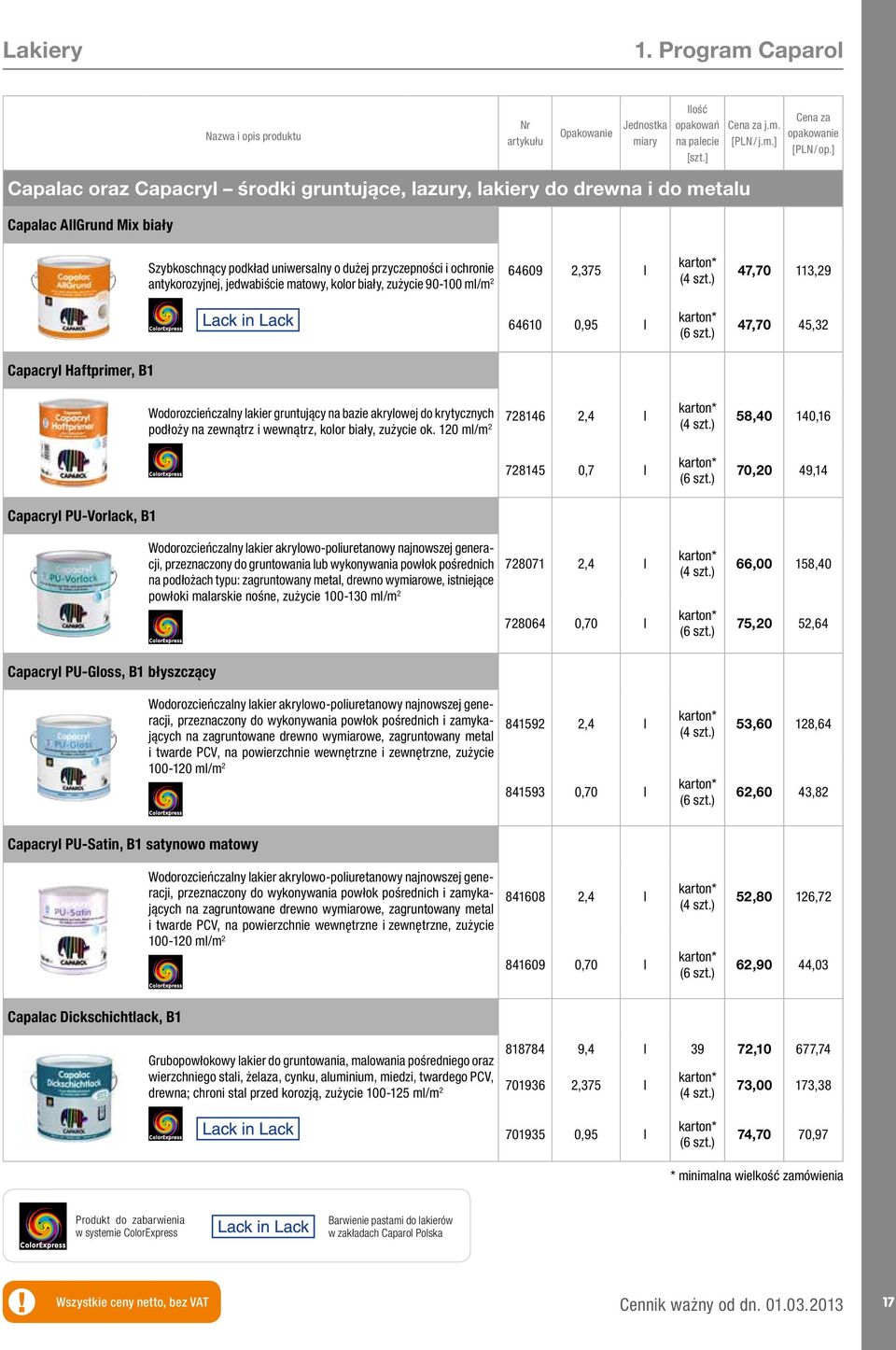 Capalac oraz Capacryl środki gruntujące, lazury, lakiery do drewna i do metalu Capalac AllGrund Mix biały Capacryl Haftprimer, B1 Capacryl PU-Vorlack, B1 Szybkoschnący podkład uniwersalny o dużej