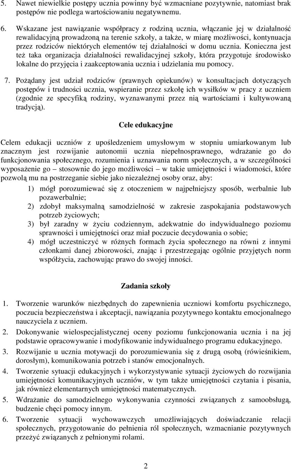 elementów tej działalności w domu ucznia.