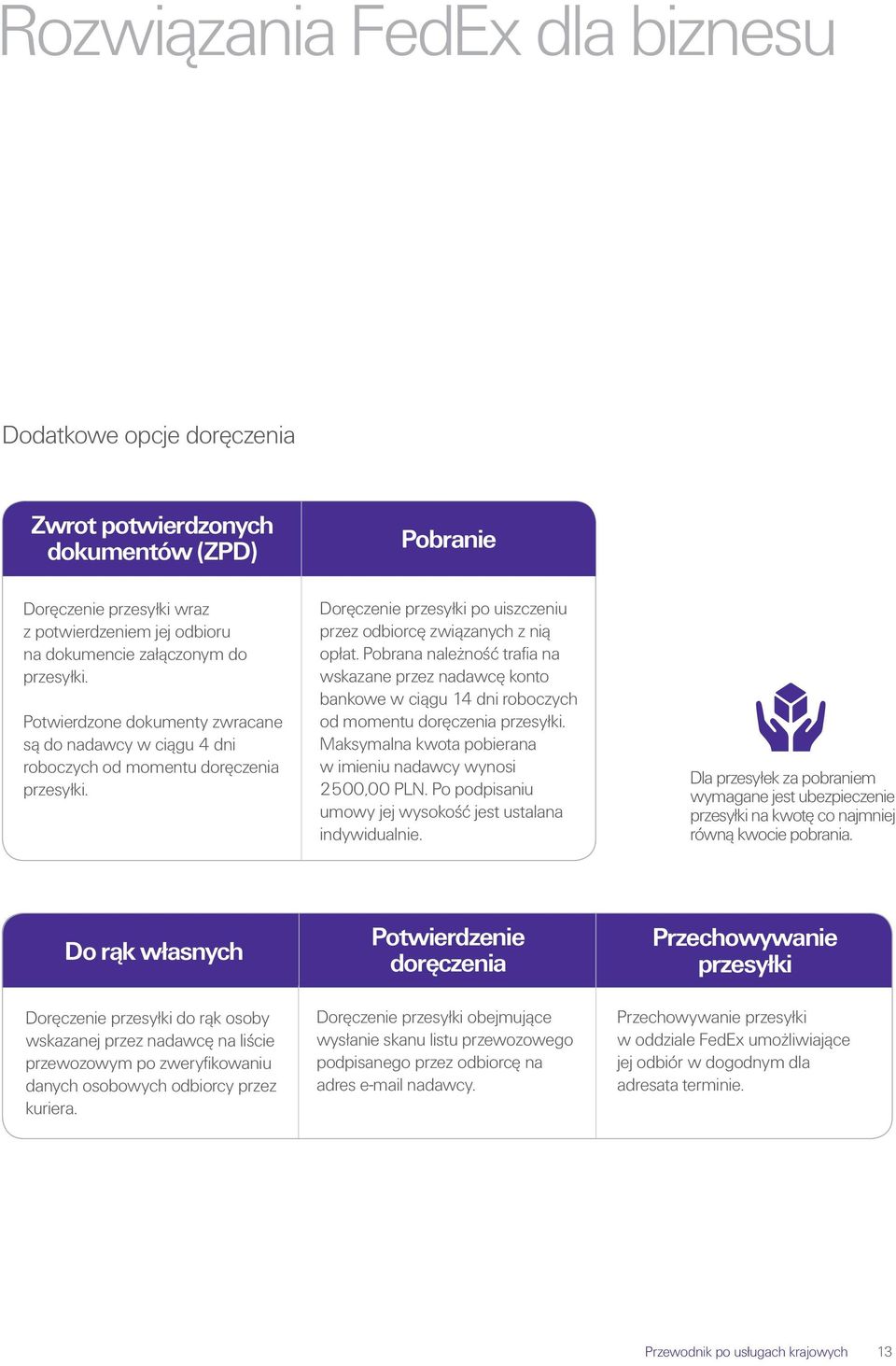 Pobrana należność trafia na wskazane przez nadawcę konto bankowe w ciągu 14 dni roboczych od momentu doręczenia przesyłki. Maksymalna kwota pobierana w imieniu nadawcy wynosi 2500,00 PLN.