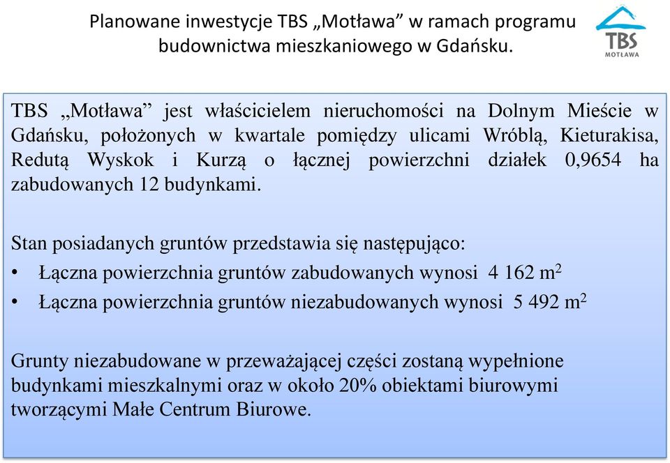 łącznej powierzchni działek 0,9654 ha zabudowanych 12 budynkami.