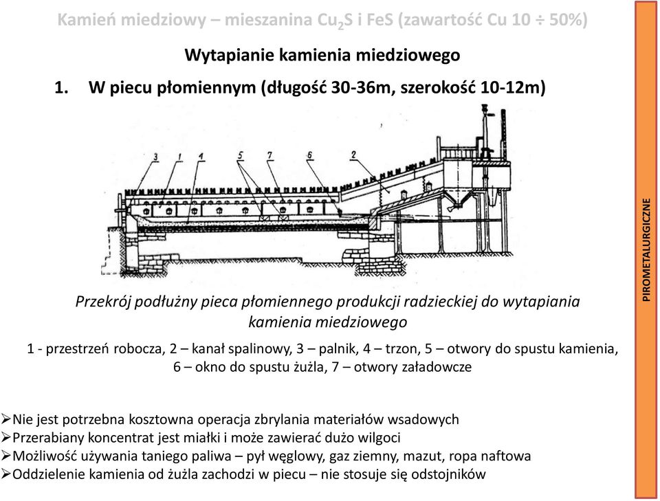 2 kanał spalinowy, 3 palnik, 4 trzon, 5 otwory do spustu kamienia, 6 okno do spustu żużla, 7 otwory załadowcze Nie jest potrzebna kosztowna operacja zbrylania materiałów