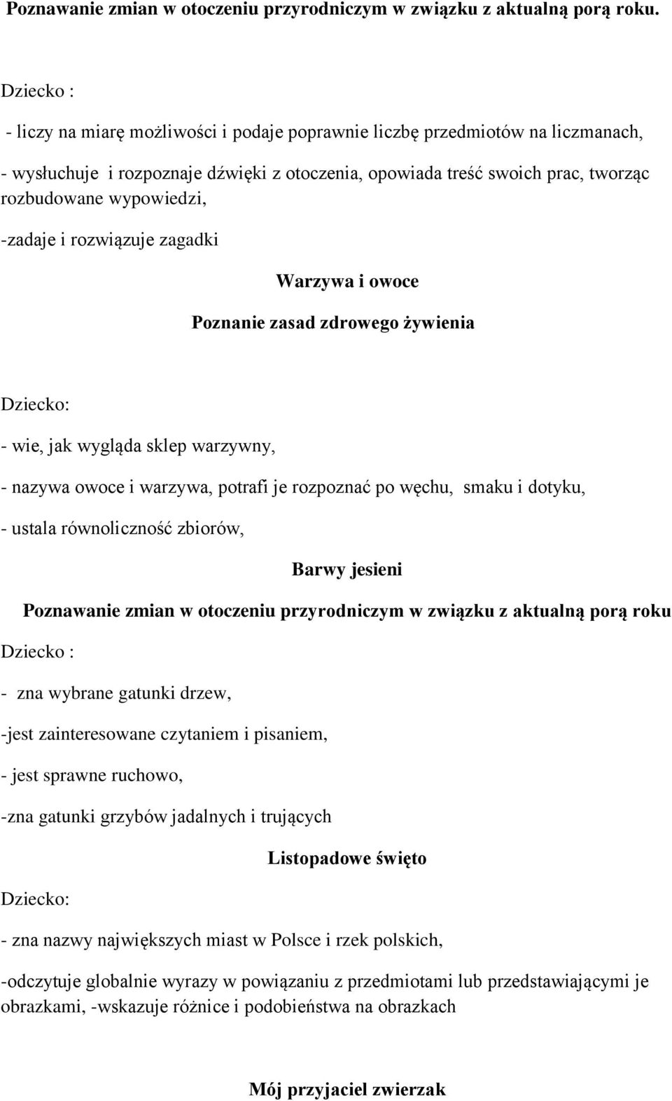 -zadaje i rozwiązuje zagadki Warzywa i owoce Poznanie zasad zdrowego żywienia - wie, jak wygląda sklep warzywny, - nazywa owoce i warzywa, potrafi je rozpoznać po węchu, smaku i dotyku, - ustala