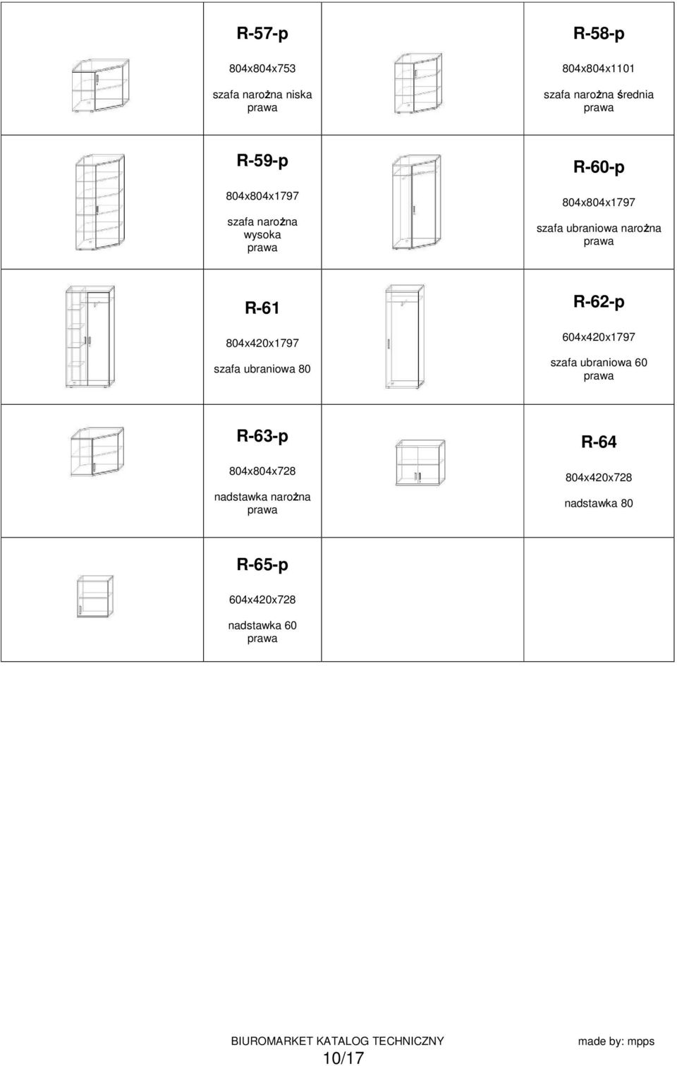 804x420x1797 szafa ubraniowa 80 R-62-p 604x420x1797 szafa ubraniowa 60 R-63-p