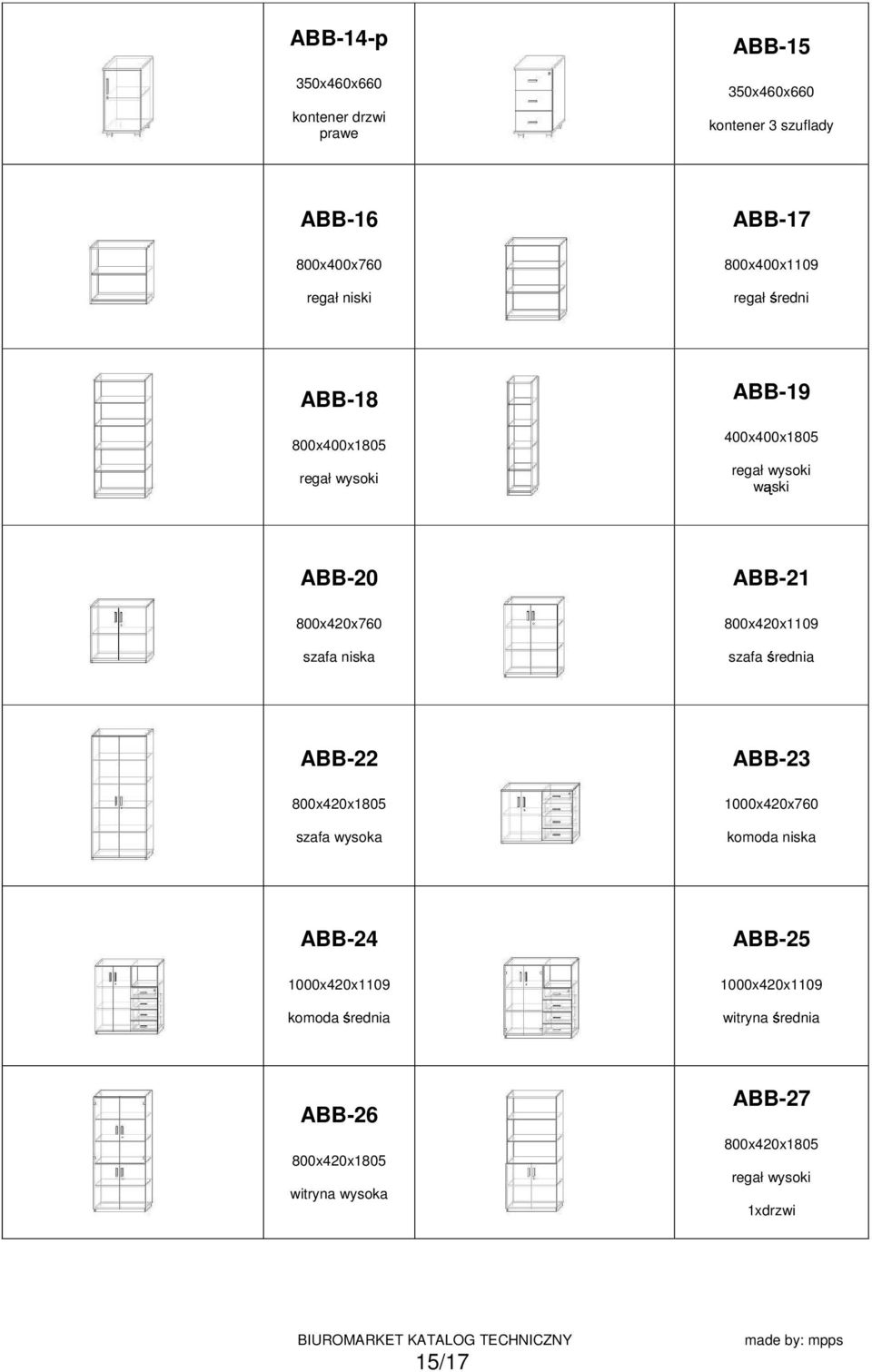 ABB-21 800x420x1109 szafa rednia ABB-22 800x420x1805 szafa wysoka ABB-23 1000x420x760 komoda niska ABB-24