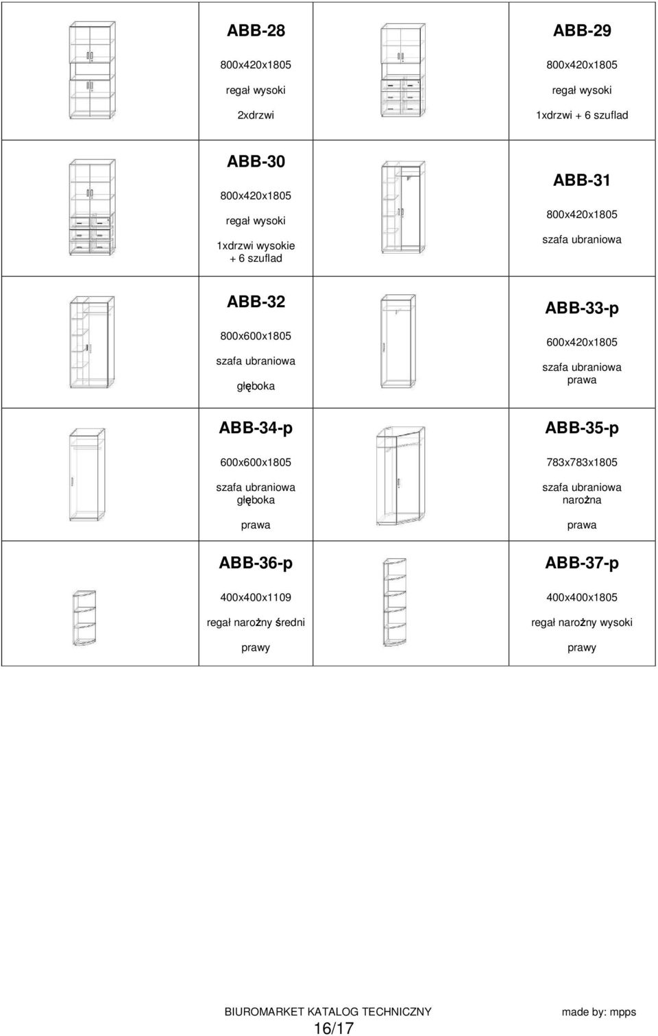 600x420x1805 szafa ubraniowa ABB-34-p 600x600x1805 szafa ubraniowa gł boka ABB-36-p 400x400x1109 regał