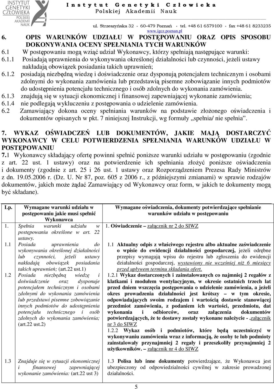 1 Posiadają uprawnienia do wykonywania określonej działalności lub czynności, jeŝeli ustawy nakładają obowiązek posiadania takich uprawnień; 6.1.2 posiadają niezbędną wiedzę i doświadczenie oraz