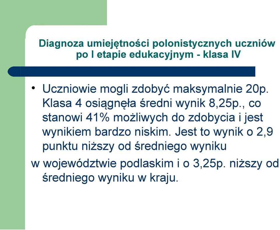 , co stanowi 41% możliwych do zdobycia i jest wynikiem bardzo niskim.