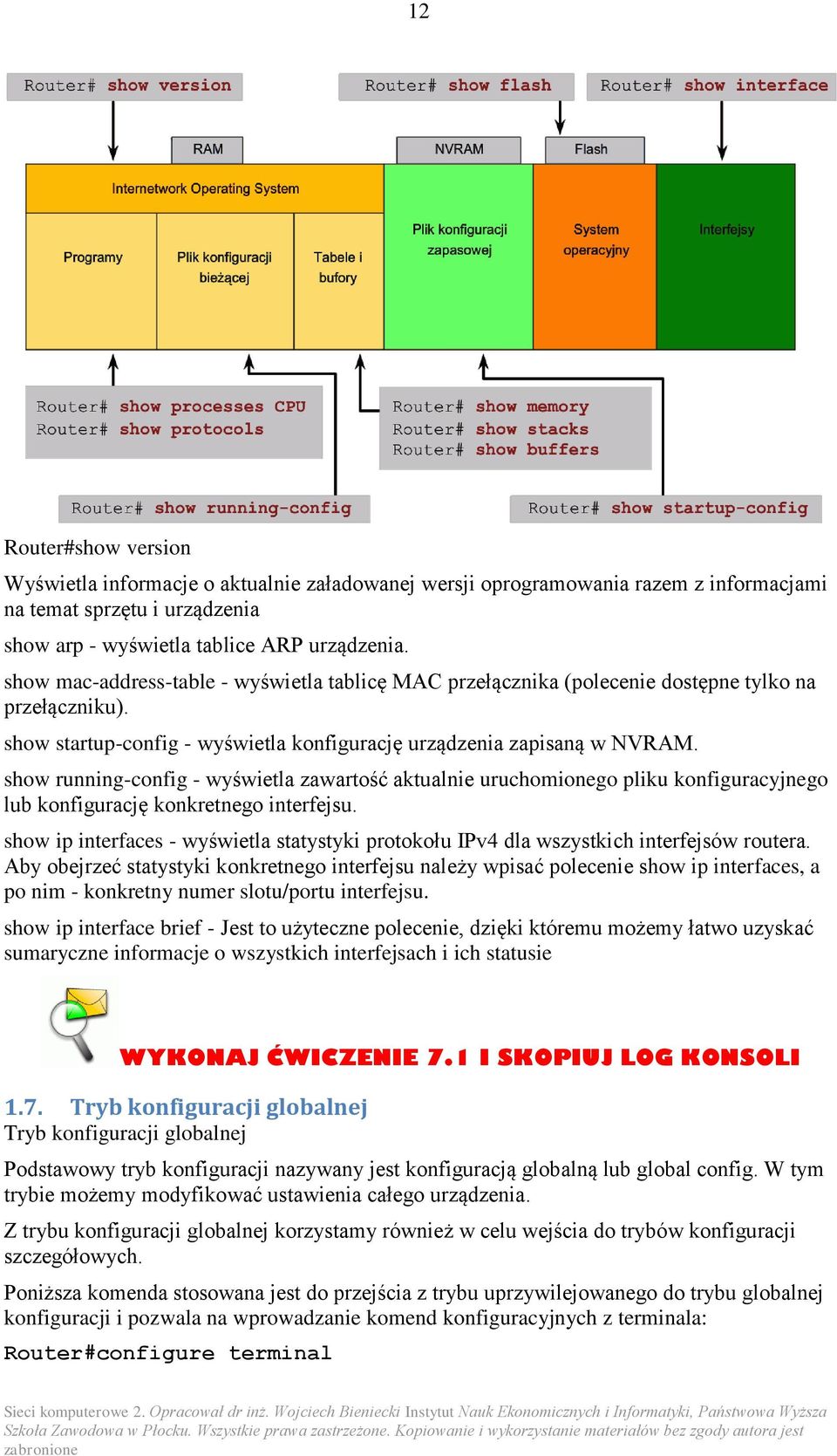 show running-config - wyświetla zawartość aktualnie uruchomionego pliku konfiguracyjnego lub konfigurację konkretnego interfejsu.