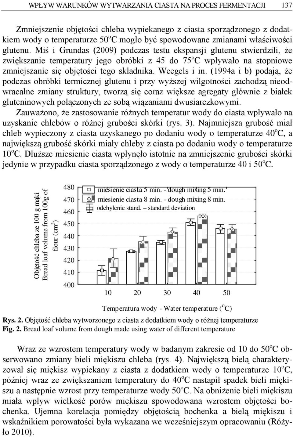 Miś i Grundas (2009) podczas testu ekspansji glutenu stwierdzili, że zwiększanie temperatury jego obróbki z 45 do 75 o C wpływało na stopniowe zmniejszanie się objętości tego składnika. Weegels i in.