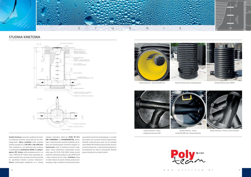 Zakres produkcji studni obejmuje średnice wewnętrzne od DN 300 do DN 3500 mm. Trzon studzienki to rura karbowana albo profilowa z wysokiej jakości polietylenu (PEHD) lub polipropylenu (PP).