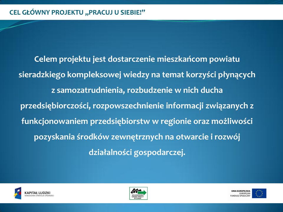 korzyści płynących z samozatrudnienia, rozbudzenie w nich ducha przedsiębiorczości,