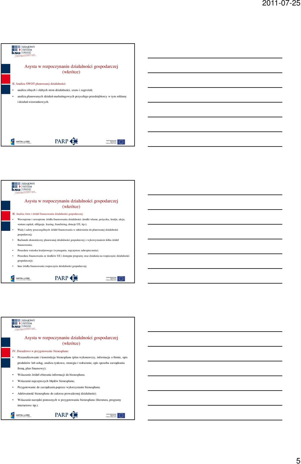 Analiza form i źródeł finansowania działalności gospodarczej: Wewnętrzne i zewnętrzne źródła finansowania działalności (środki własne, poŝyczka, kredyt, akcje, venture capital, obligacje, leasing,