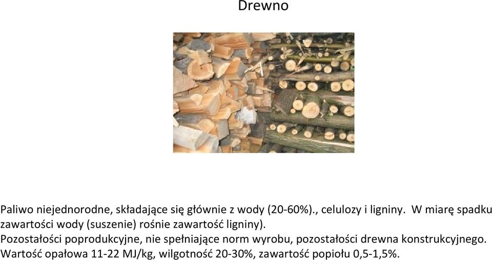 W miarę spadku zawartości wody (suszenie) rośnie zawartość ligniny).