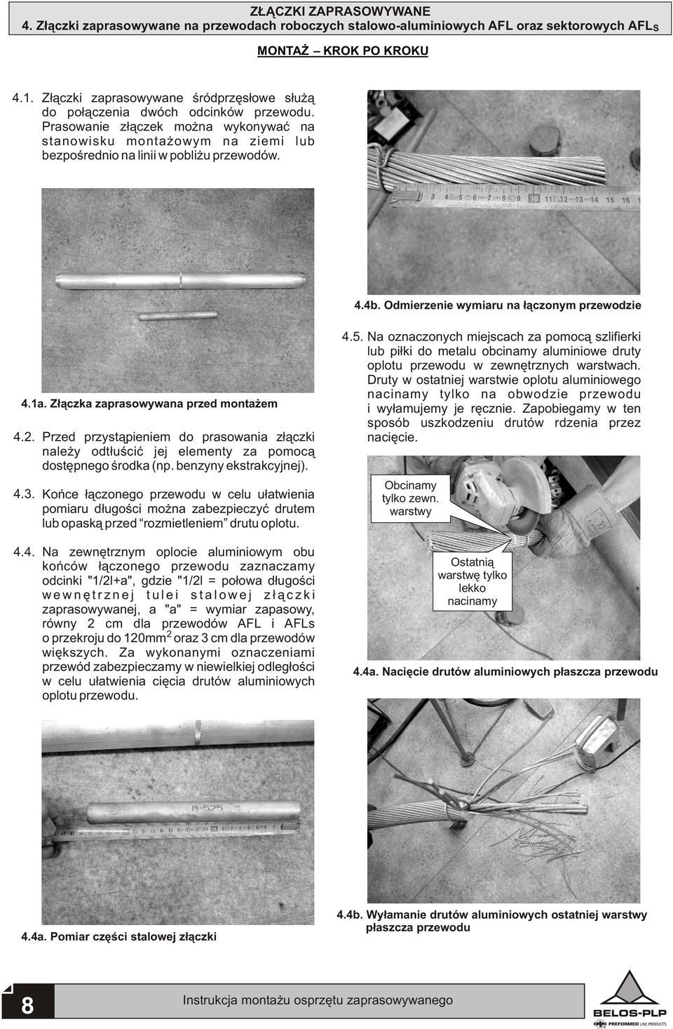 4b. Odmierzenie wymiaru na ³¹czonym przewodzie 4.1a. Z³¹czka zaprasowywana przed monta em 4.2. 4.3. 4.4. Przed przyst¹pieniem do prasowania z³¹czki nale y odt³uœciæ jej elementy za pomoc¹ dostêpnego œrodka (np.