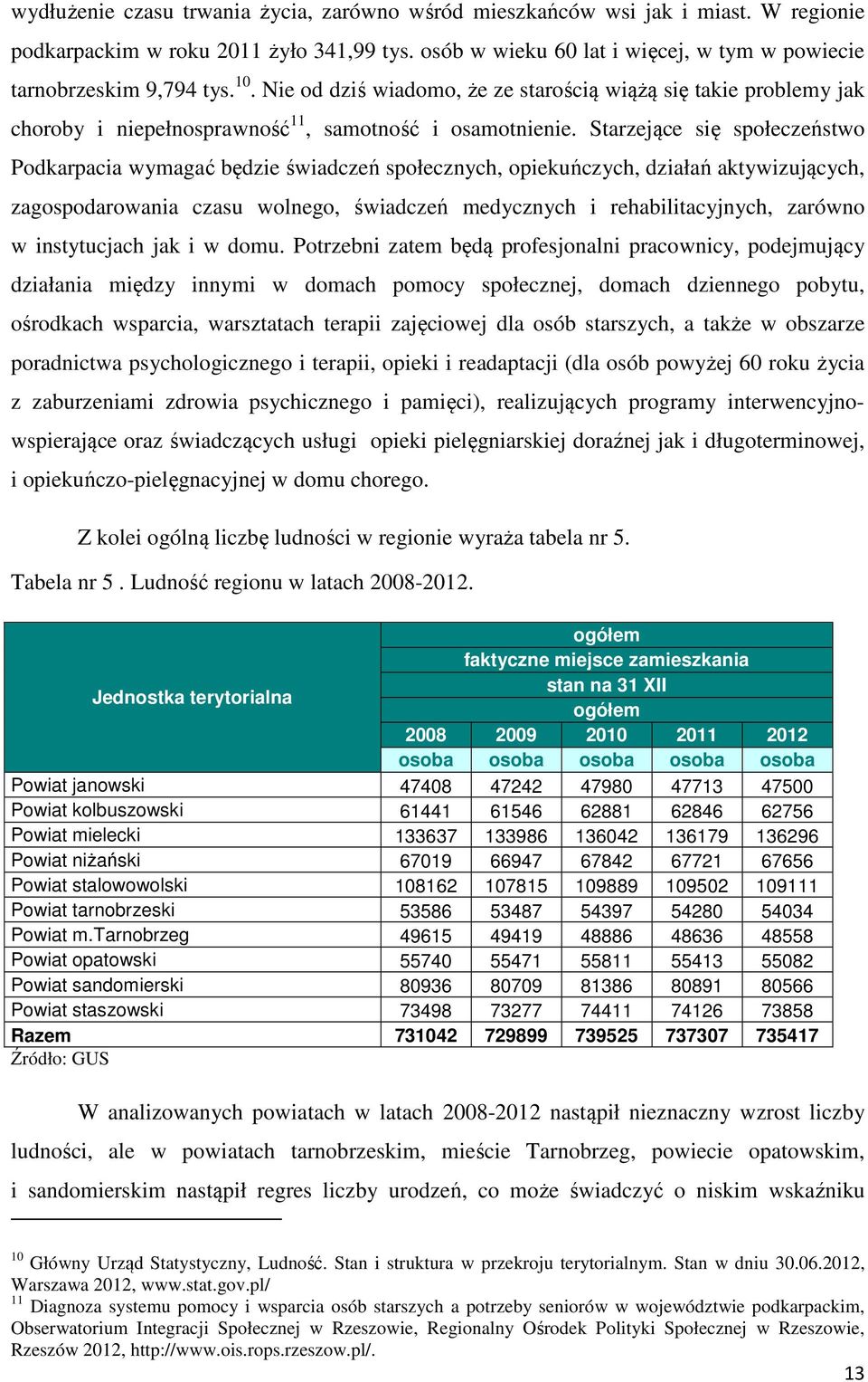 Starzejące się społeczeństwo Podkarpacia wymagać będzie świadczeń społecznych, opiekuńczych, działań aktywizujących, zagospodarowania czasu wolnego, świadczeń medycznych i rehabilitacyjnych, zarówno