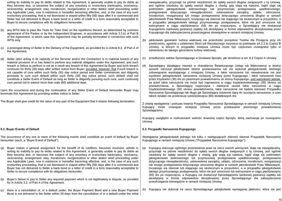 of any such involuntary proceeding, that is not dismissed or stayed within fifty (50) days after it is commenced and Seller has not delivered to Buyer a bank bond or a letter of credit in a form