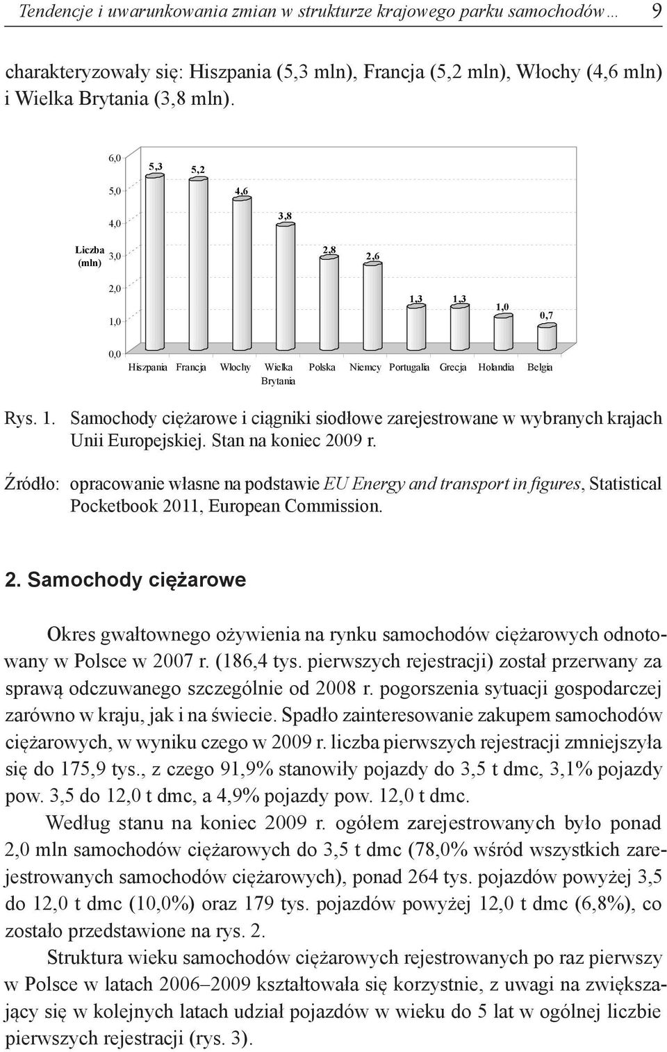 Stan na koniec 2009 r. Źródło: opracowanie własne na podstawie EU Energy and transport in figures, Statistical Pocketbook 2011, European Commission. 2. Samochody ciężarowe Okres gwałtownego ożywienia na rynku samochodów ciężarowych odnotowany w Polsce w 2007 r.