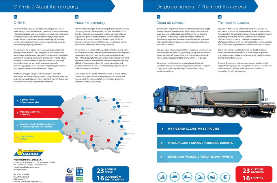 Dzięki takiemu połączeniu wzajemnie dopełniających się usług, pełnimy rolę wszechstronnego partnera logistycznego nawet dla najbardziej wymagających Klientów. PKS International Cargo S. A.