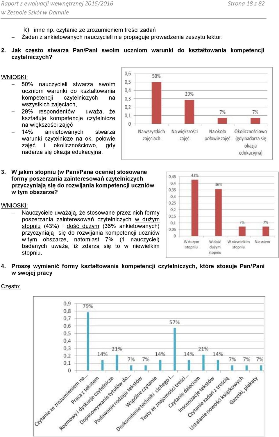 ankietowanych stwarza warunki czytelnicze na ok. połowie zajęć i okolicznościowo, gdy nadarza się okazja edukacyjna. 3.