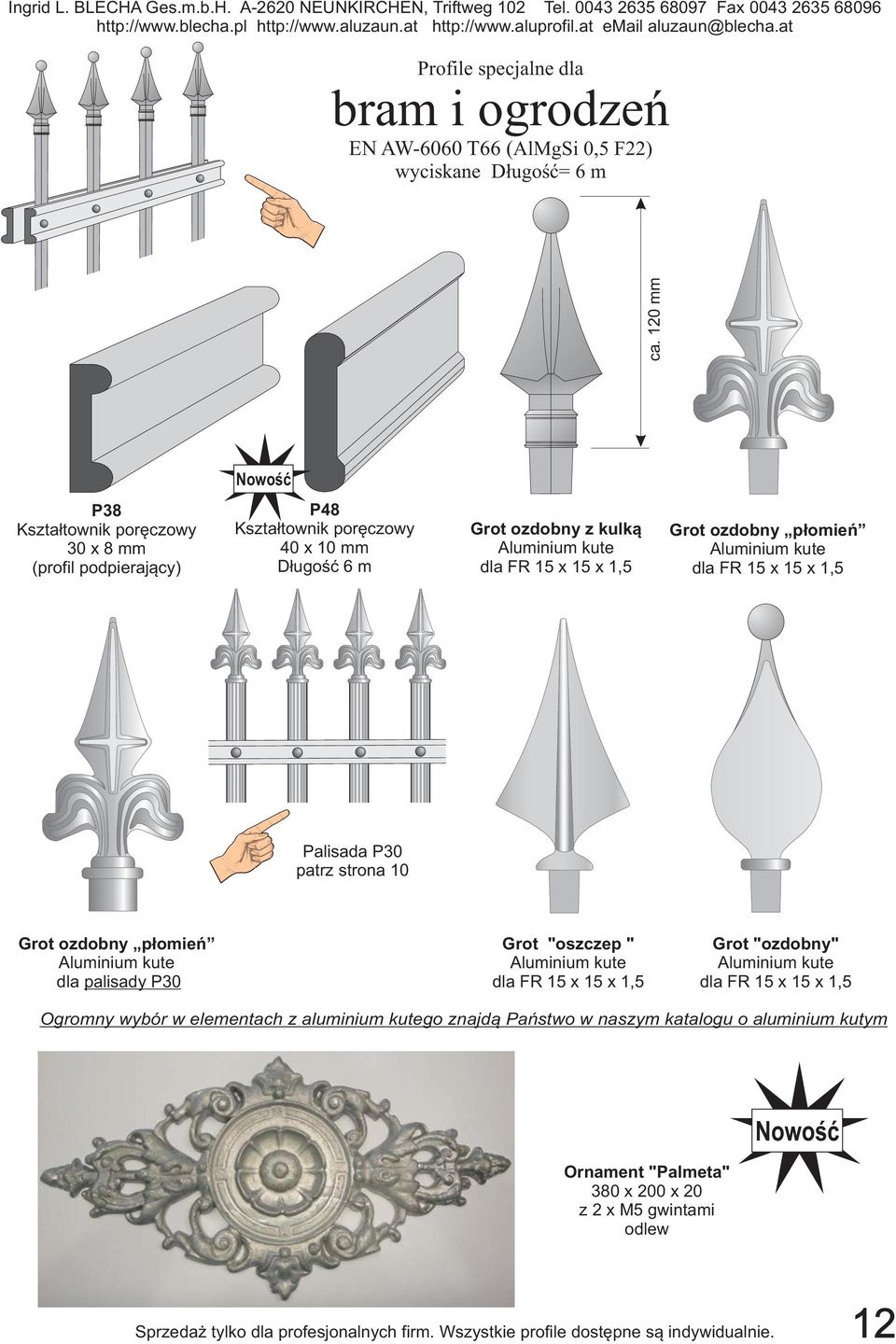 kute dla FR 15 x 15 x 1,5 Grot ozdobny p łomie ń Aluminium kute dla FR 15 x 15 x 1,5 Palisada P30 patrz strona 10 Grot ozdobny p łomie ń Aluminium kute