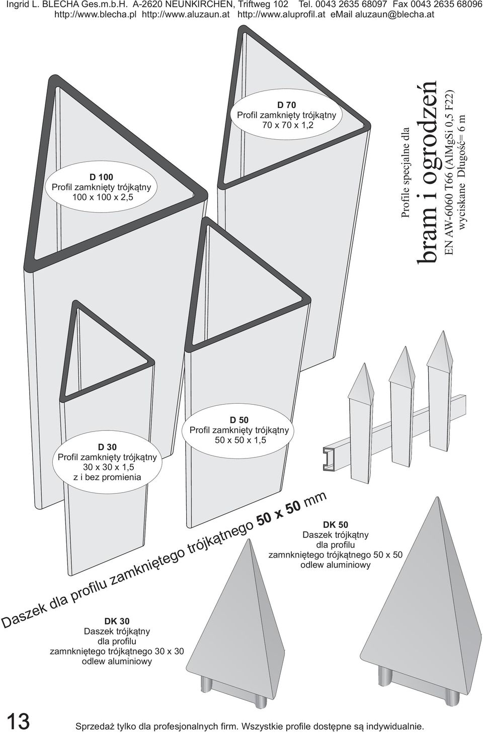 profilu zamnkniętego trójkątnego 30 x 30 odlew aluminiowy D 50 Profil zamknięty trójkątny 50 x 50 x 1,5 Daszek dla profilu