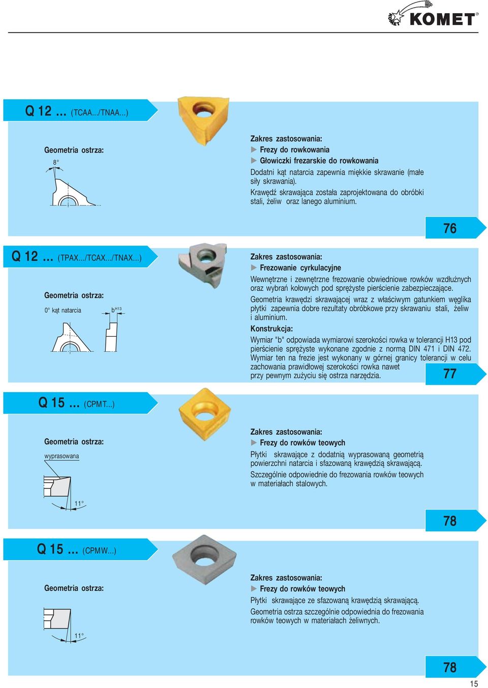 ..) Geometia otza: 0 kąt natacia b H13 Zake zatoowania: Fezowanie cykuacyjne Wewnętzne i zewnętzne ezowanie obwiedniowe owków wzdłużnych oaz wybań kołowych pod pężyte pieścienie zabezpieczające.