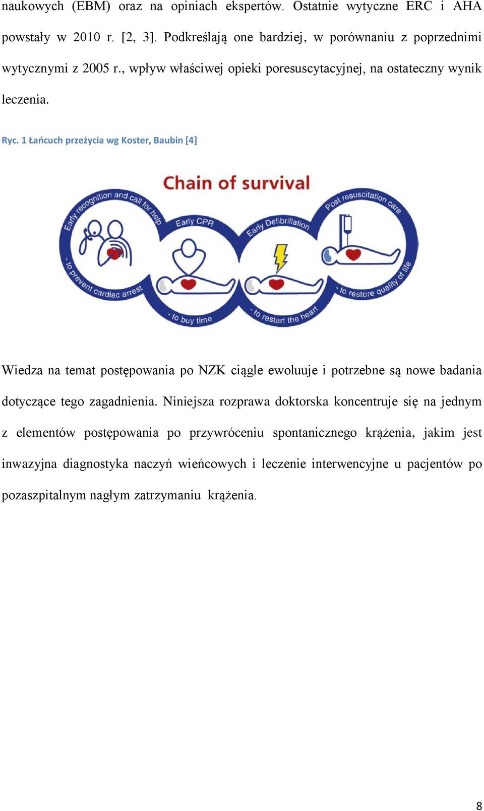 1 Łańcuch przeżycia wg Koster, Baubin [4] Wiedza na temat postępowania po NZK ciągle ewoluuje i potrzebne są nowe badania dotyczące tego zagadnienia.