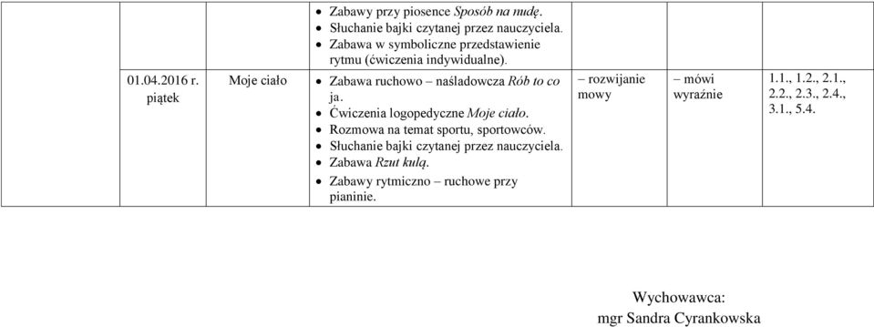 Zabawa ruchowo naśladowcza Rób to co ja. Ćwiczenia logopedyczne Moje ciało.