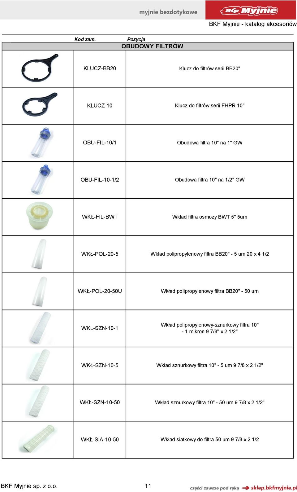 polipropylenowy filtra BB20" - 50 um WKL-SZN-10-1 Wkład polipropylenowy-sznurkowy filtra 10'' - 1 mikron 9 7/8'' x 2 1/2'' WKŁ-SZN-10-5 Wkład sznurkowy filtra