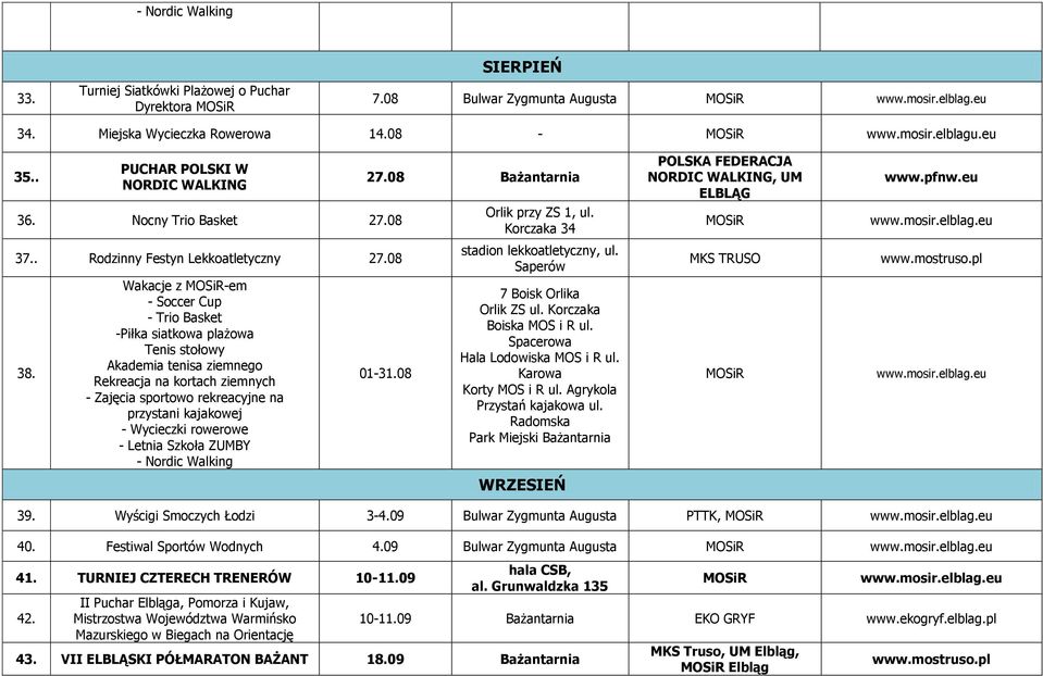 Wakacje z -em - Soccer Cup - Trio Basket -Piłka siatkowa plażowa Tenis stołowy Akademia tenisa ziemnego Rekreacja na kortach ziemnych - Zajęcia sportowo rekreacyjne na przystani kajakowej - Wycieczki