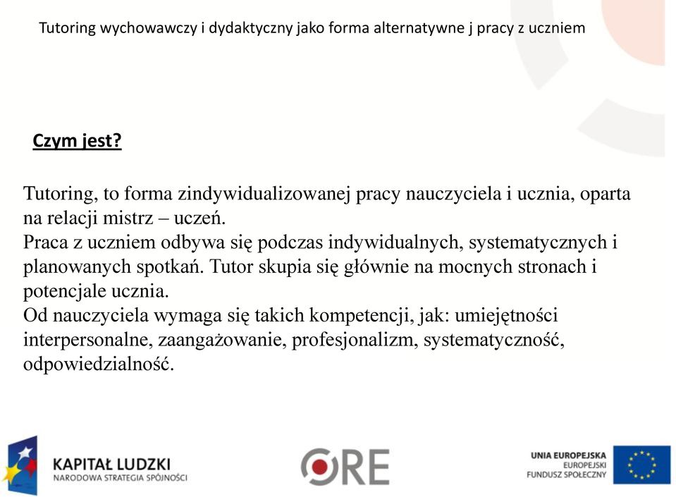 Praca z uczniem odbywa się podczas indywidualnych, systematycznych i planowanych spotkań.