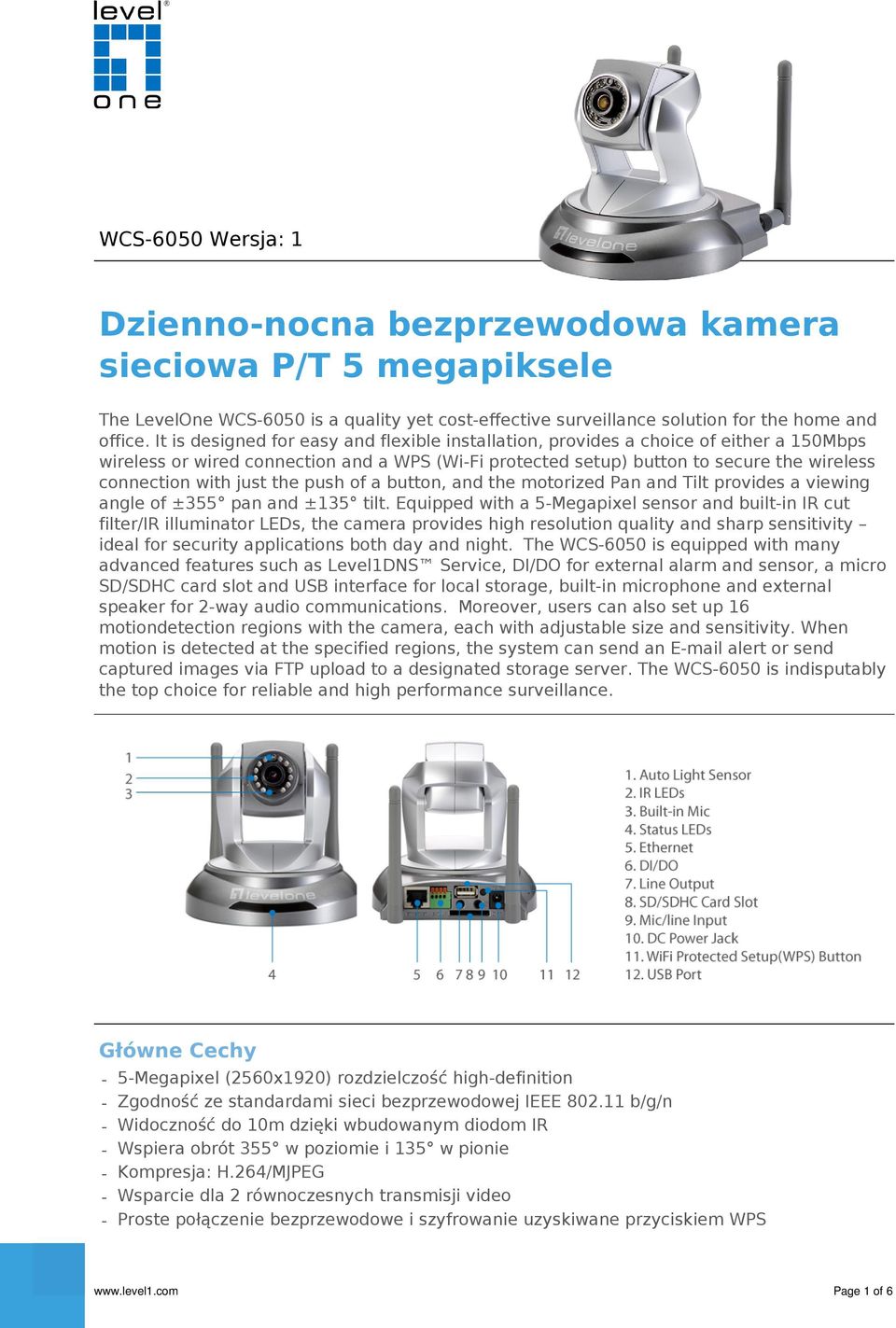 just the push of a button, and the motorized Pan and Tilt provides a viewing angle of ±355 pan and ±135 tilt.