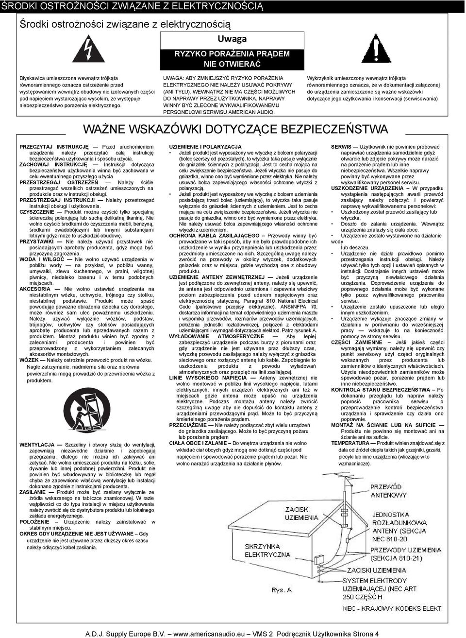 RYZYKO PORAŻENIA PRĄDEM NIE OTWIERAĆ UWAGA: ABY ZMNIEJSZYĆ RYZYKO PORAŻENIA ELEKTRYCZNEGO NIE NALEŻY USUWAĆ POKRYWY (ANI TYŁU). WEWNĄTRZ NIE MA CZĘŚCI MOŻLIWYCH DO NAPRAWY PRZEZ UŻYTKOWNIKA.