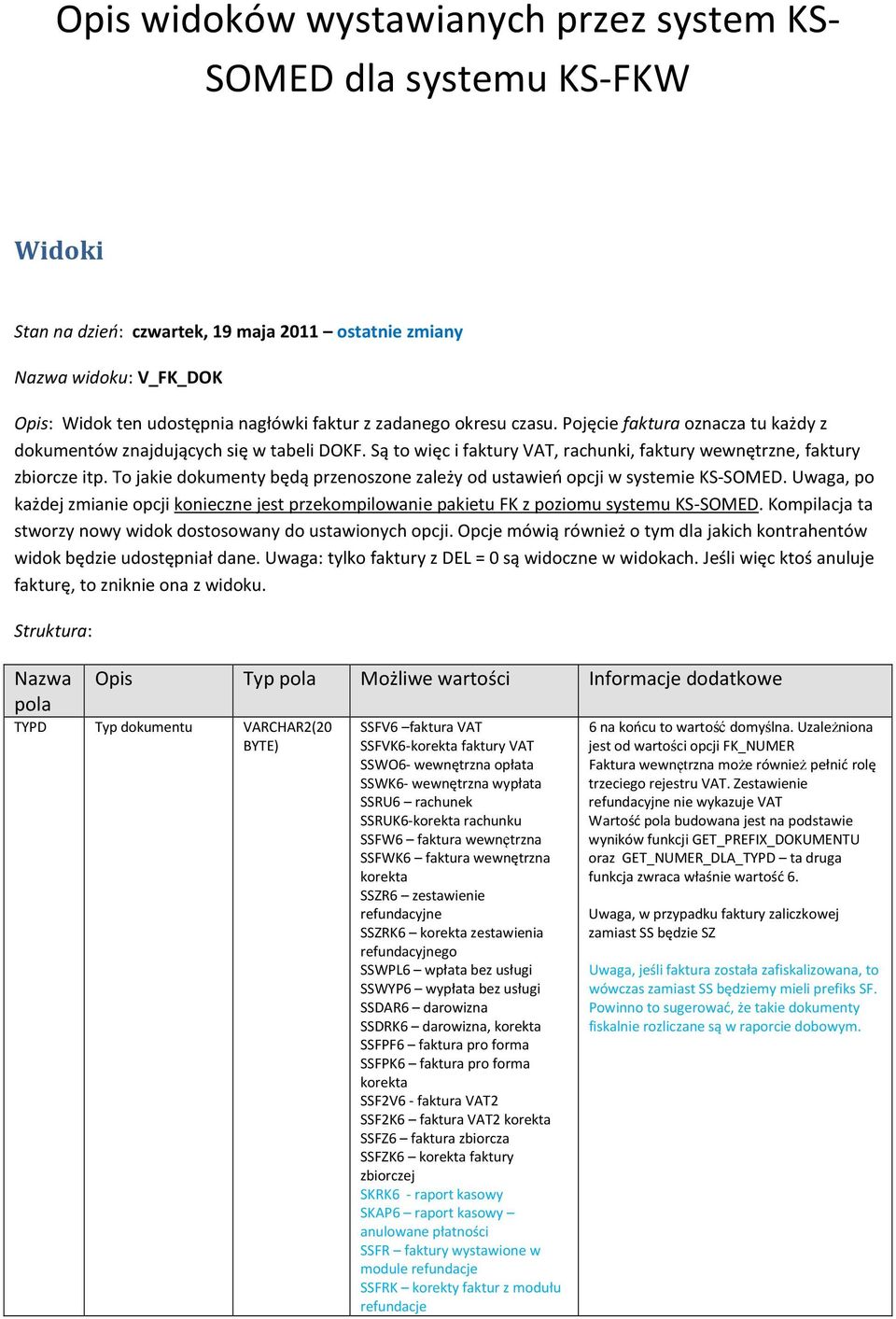 To jakie dokumenty będą przenoszone zależy od ustawień opcji w systemie KS-SOMED. Uwaga, po każdej zmianie opcji konieczne jest przekompilowanie pakietu FK z poziomu systemu KS-SOMED.