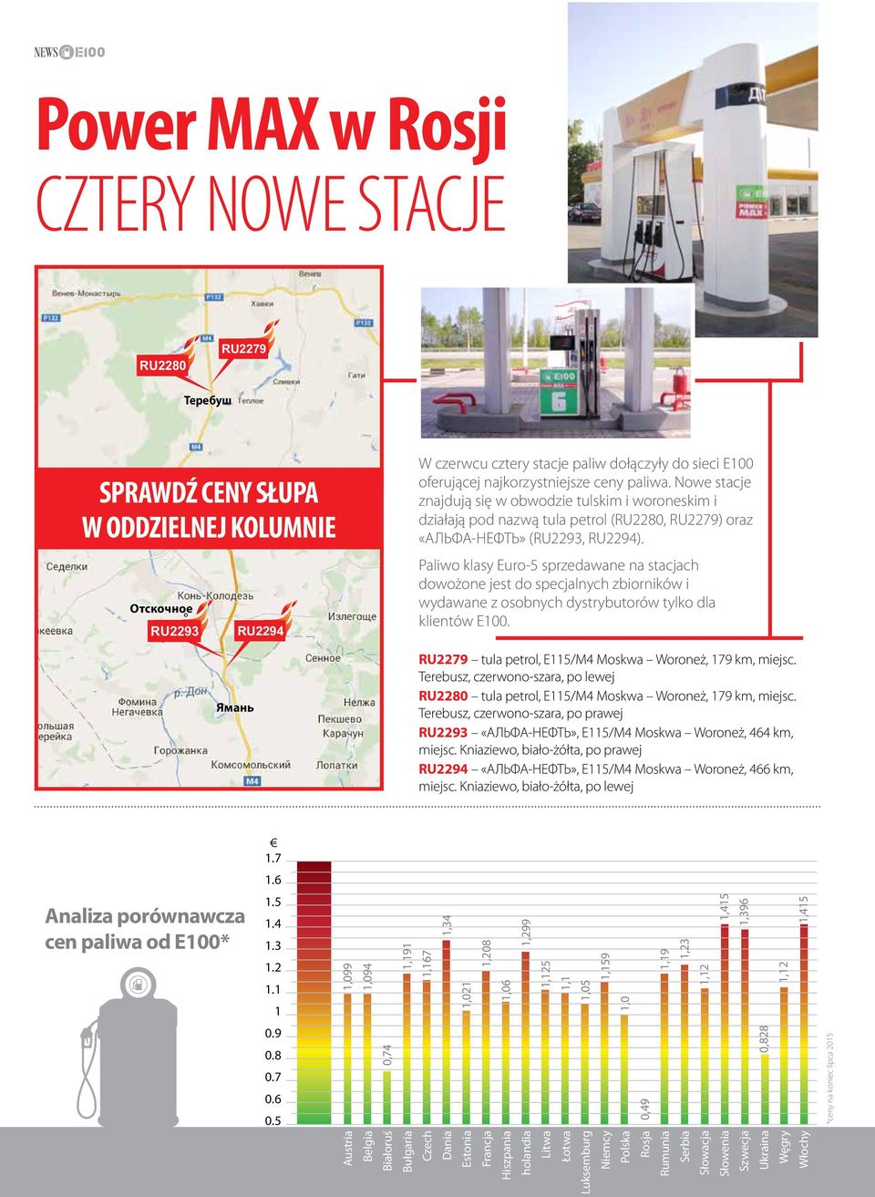 Paliwo klasy Euro-5 sprzedawane na stacjach dowożone jest do specjalnych zbiorników i wydawane z osobnych dystrybutorów tylko dla klientów Е100.