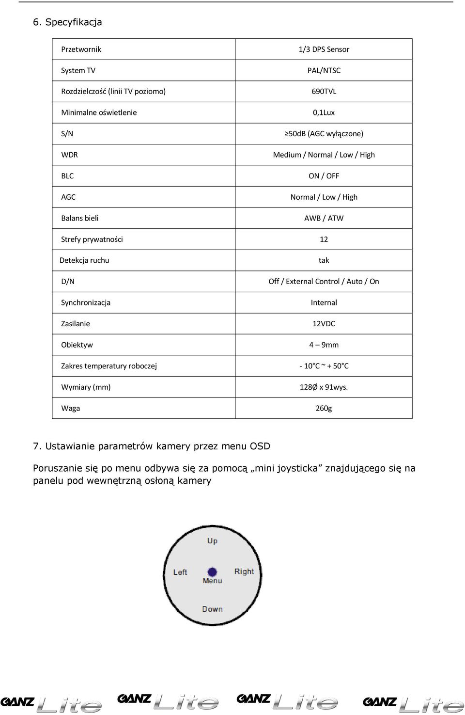 Obiektyw tak Off / External Control / Auto / On Internal 12VDC 4 9mm Zakres temperatury roboczej - 10 C ~ + 50 C Wymiary (mm) Waga 128Ø x 91wys. 260g 7.