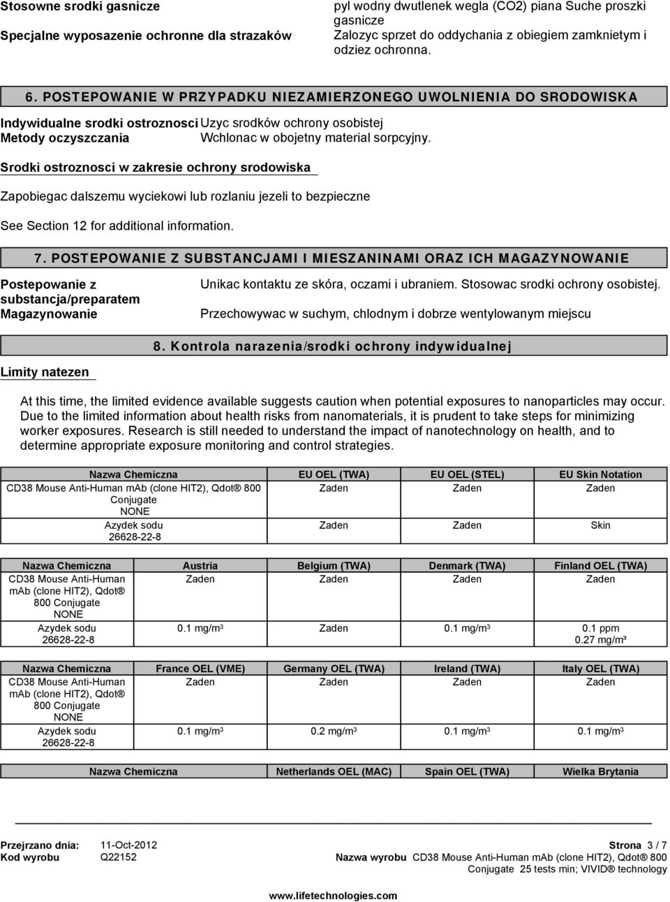 Srodki ostroznosci w zakresie ochrony srodowiska Zapobiegac dalszemu wyciekowi lub rozlaniu jezeli to bezpieczne See Section 12 for additional information. 7.