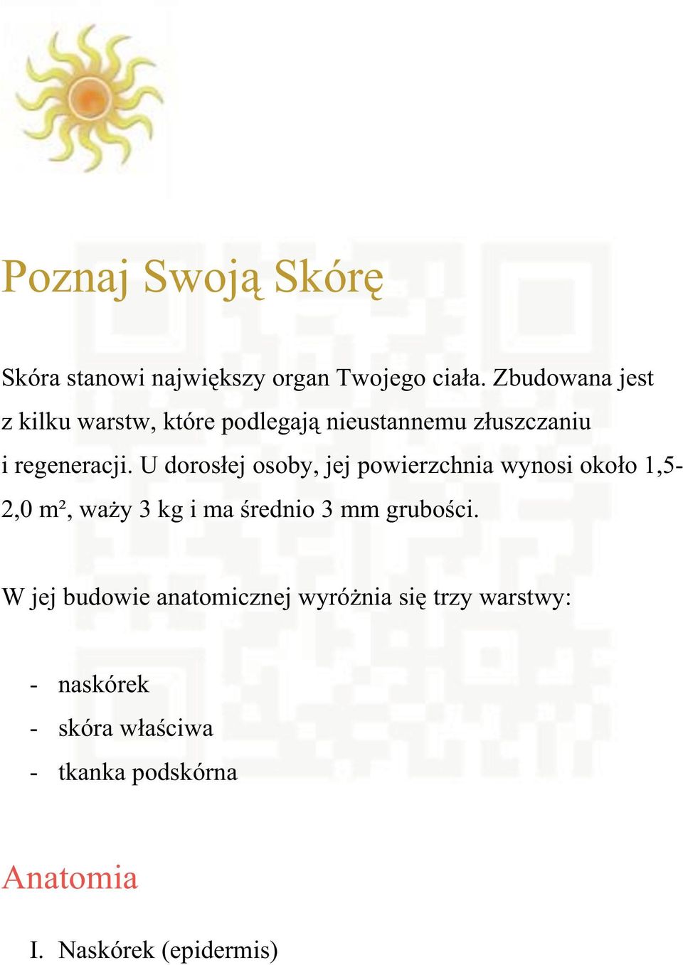 U dorosej osoby, jej powierzchnia wynosi okoo 1,5-2,0 m, way 3 kg i ma rednio 3 mm gruboci.