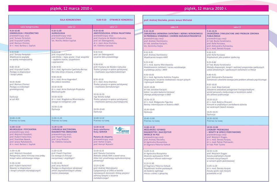 Krzysztof Szaflik Postêpy w diagnostyce i terapii p³odu 10.10 10.40 prof. Mariusz Zimmer Postêpy w endoskopii ginekologicznej w sali 403 10.40 11.00 9.10 11.00 ALERGOLOGIA prof. Krzysztof Zeman, lek.