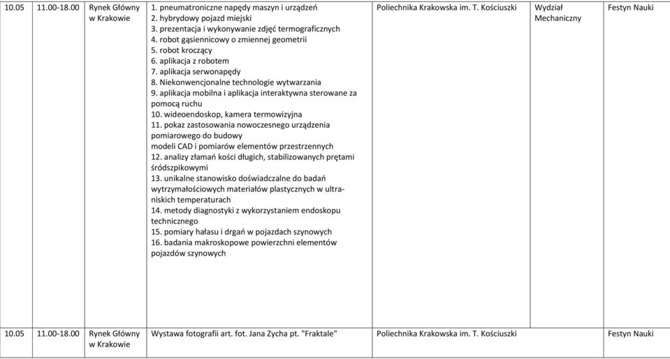 wideoendoskop, kamera termowizyjna 11. pokaz zastosowania nowoczesnego urządzenia pomiarowego do budowy modeli CAD i pomiarów elementów przestrzennych 12.